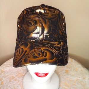 Metallic Gold on Black Ladies Adjustable Cap NWOT